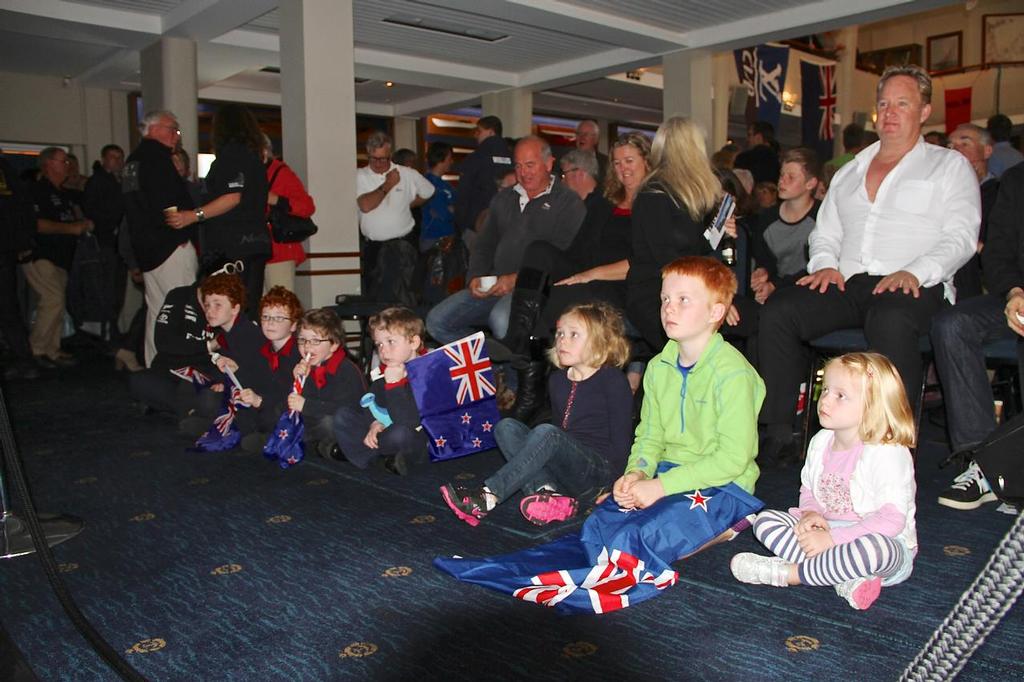 America’s Cup Day 9 Royal New Zealand Yacht Squadron - Young fans in front of one of thee giant screens in the club © Richard Gladwell www.photosport.co.nz